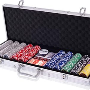 costway malette poker jetons poker ensemble de 300 jetons 2 jeux de cartes 5 des 1 bouton dealer mallette en aluminium argent 1
