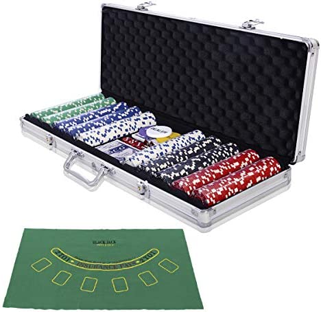 costway malette poker jetons poker ensemble de 500 jetons 2 jeux de cartes 5 des 1 bouton dealer mallette en aluminium 2