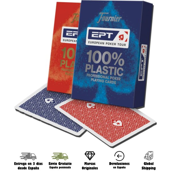 fournier ept european poker tour plastic professional poker playing cards new blue or red 1