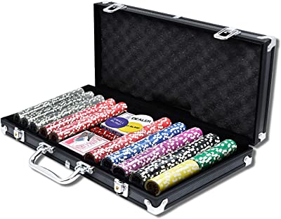 froadp jeu de jetons de poker avec valise en aluminium faciles a transporter coffrets de chips 500x jetons laser de haute qualite 2x jeux de poker 5x des 3x bouton dealer 2x clesnoir 2