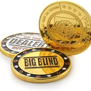 ganzoo jeu de boutons de poker en etui pieces metalliques 1x bouton dealer 1x small blind 1x big blind 1