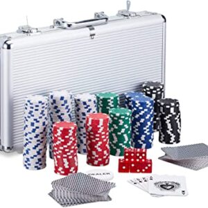 relaxdays coffret de 300 jetons de poker laser 2 cartes 5 cubes bouton dealer mallette en aluminium verrouillable argente 1