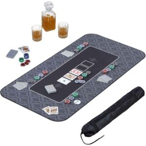 relaxdays tapis de poker en polyester caoutchouc resistant et antiderapant 120 x 60 cm texas holdem couleur noire 1