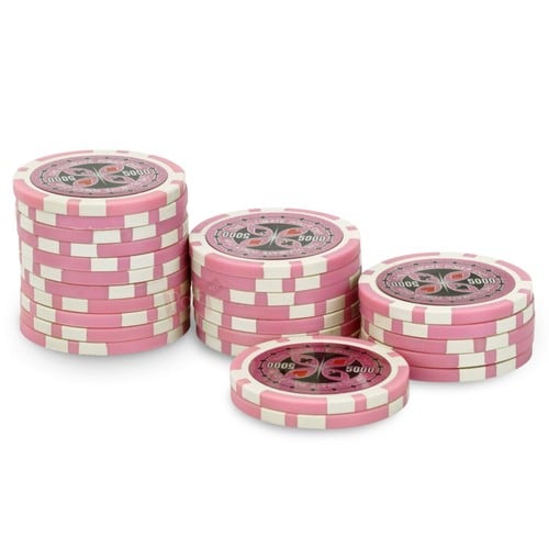 rouleau 25 jetons ultimate poker chips 5000 rose 1