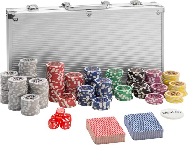tectake 402557 mallette de poker avec laser jetons coffret de poker en aluminium incl 5 des 2 jeux de cartes 1 bouton dealer argent 2