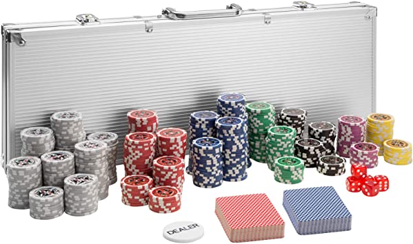 tectake 402559 mallette de poker avec laser jetons 500 pieces coffret de poker en aluminium incl 5 des 2 jeux de cartes 1 bouton dealer argent 1